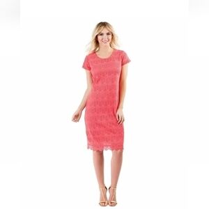 DownEast Peaceful Dress XS Pink Coral XS Lace Overlay Special Occassion Bridal